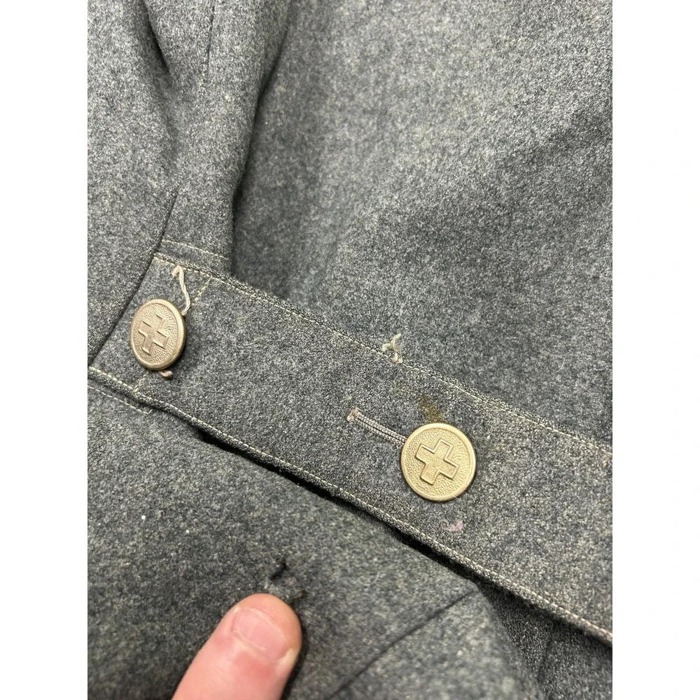 Swiss Military Pea Coat Mens 38 Gray Good Double Breasted Wool Field Jacket 50s